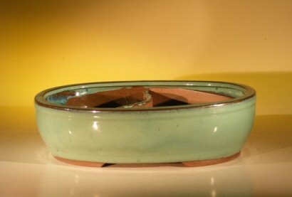 Green Ceramic Bonsai Pot - Oval Land/Water Divider11.25 x 9.5 x 3.0 Image