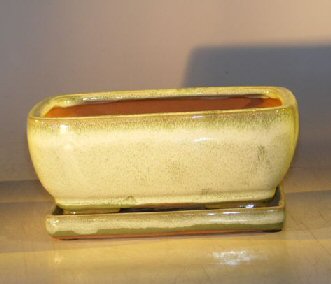 Image: Ceramic Bonsai Pot With Attached Humidity/Drip Tray-  Professional Series Rectangle 8.5 x 6.5 x 3.5