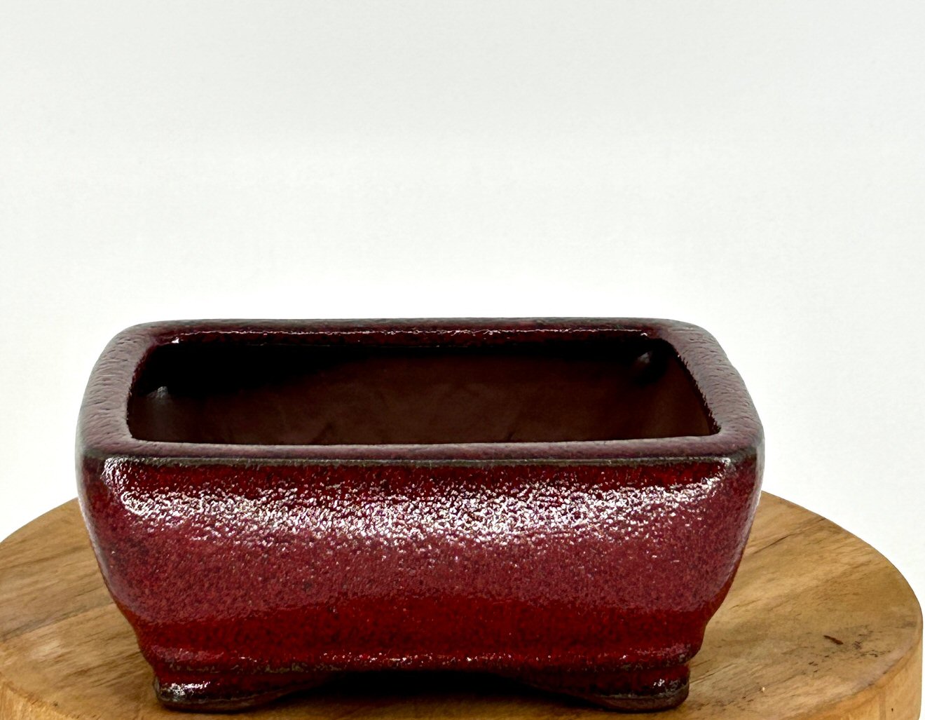 unknown Parisian Red Ceramic Bonsai Pot<br>Square With Attached Tray<br><i>6 x 6 x 6</i>