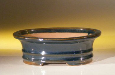 Blue Ceramic Bonsai Pot - Oval 7.0 x 5.5 x 2.375 Image