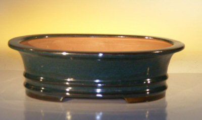 Dark Moss Green Ceramic Bonsai Pot - Oval 9.75 x 7 x 2.75 OD8.5 x 5.5 x 2.25 ID Image