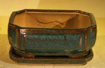 Dark Green Ceramic Bonsai Pot- Rectangle Professional Series with Attached Humidity/Drip Tray 6.37 x 4.75 x 2.625 Image