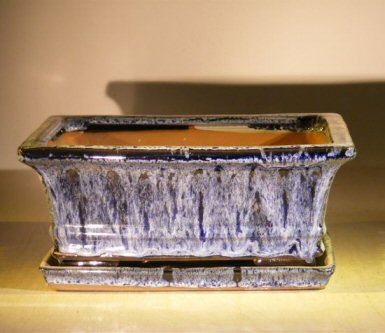 Marble Blue Ceramic Bonsai Pot - RectangleWith Attached Humidity/Drip tray8.5 x 6.5 x 3.5 Image