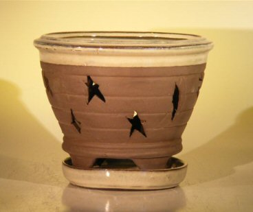 Ceramic Orchid Pot With Matching Attached Saucer 7.625