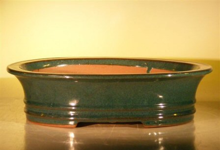 Green Ceramic Bonsai Pot - Oval14.0 x 11.5 x 4.0 Image