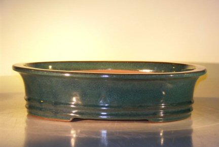 Dark Moss Green Ceramic Bonsai Pot - Oval 17.5 x 13.5 x 4.5 Image