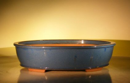 Blue Ceramic Bonsai Pot - Oval 20 x 16 x 5 OD18 x 14 x 4.25 ID Image