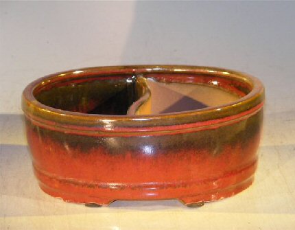 Parisian Red Ceramic Bonsai Pot -Oval Land/Water Divider12 x 9.5 x 4 Image