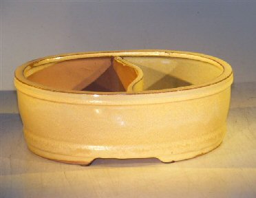 Beige Ceramic Bonsai Pot - Oval Land/Water Divider8.0 x 6.5 x 3.25 Image