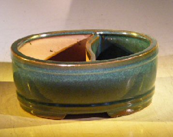 Blue/Green Ceramic Bonsai Pot - Oval Land/Water Divider8.0 x 6.5 x 3.25 Image