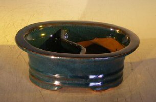 Dark Blue Ceramic Bonsai Pot - OvalLand/Water Divider 8.0 x 6.0 x 3.0 OD6.5 x 5.0 x 2.5 ID Image