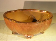 Aztec Orange Ceramic Bonsai Pot - Oval Lotus Shaped Professional Series 8.0 x 7.25 x 3.5 Image