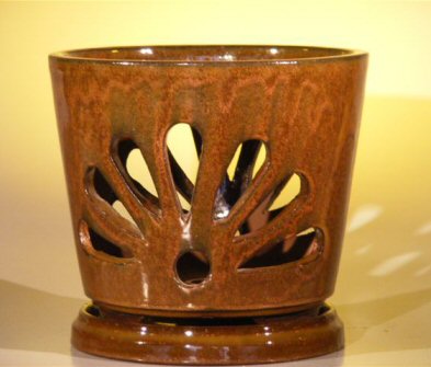 Ceramic Orchid Pot with AttachedTray  8.25