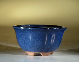 Blue Glazed Ceramic Bonsai Pot - Round, Lotus Style 5.0 x  2.75 Image