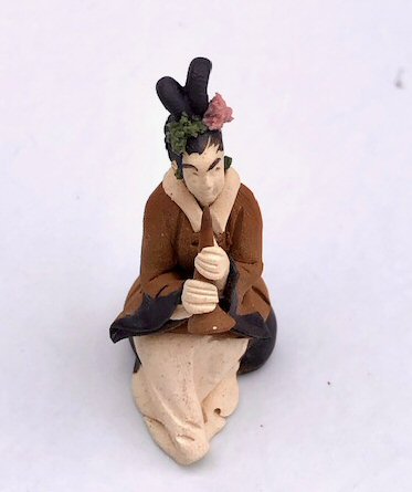 unknown Female Musician Mud Figurine<br>Playing Wind Instrument