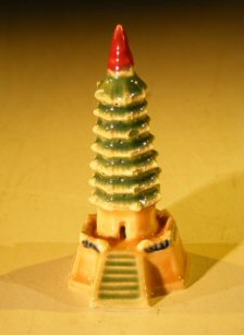 unknown Glazed Ceramic Pagoda Figurine