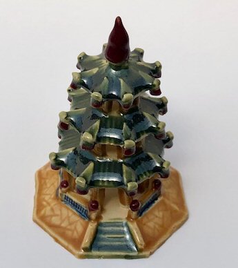 unknown Glazed Ceramic Pagoda Figurine
