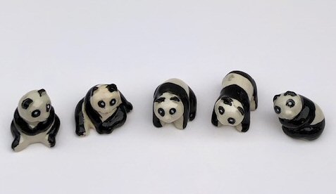 unknown Ceramic Panda Figurines- Set of 5<br>Various Poses 1 x 1.5