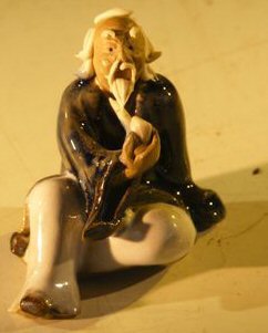 unknown Miniature Figurine: Man with Pipe - <br><i></i> Blue and White Color -Fine Detail