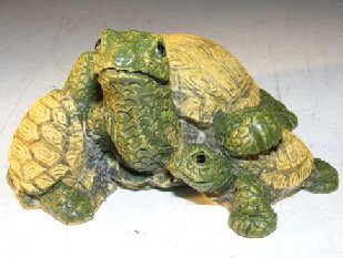 unknown Miniature Turtle Figurine<br><i></i>Three Turtles - One climbing on Back