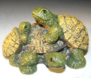unknown Miniature Turtle Figurine<br><i></i>Three Turtles - Two climbing on back