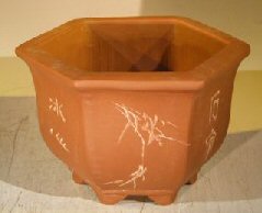 Unglazed Bonsai Pot with Etching and Raised Feet 7 x 8 x 5