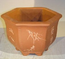 Unglazed Bonsai Pot with Etching and Raised Feet 8 x 9 x 6