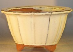 unknown Beige Ceramic Bonsai Pot<br>Round Fluted Shape<br><i>7.75 x 4.5 </i>