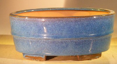 Blue Ceramic Bonsai Pot - Oval Professional Series 10 x 8 x 4 Image