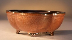 unknown Aztec Orange Ceramic Bonsai Pot<br>Round Petal Shape<br><i>8.25 x 6.5 x 3.25</i>