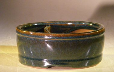 unknown Green Ceramic Bonsai Pot - Oval<br>Land/Water Divider<br><i>6.25 x 5.25 x 2.5</i>