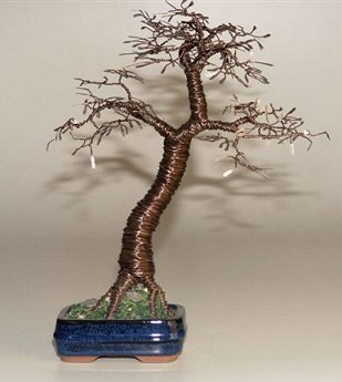 Artificial Bonsai Tree on Features  Wire Sculpture Upright Bonsai Tree Set In An Imported Glazed