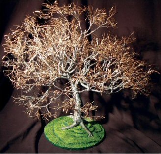 unknown Wire Bonsai Tree Sculpture - Dogwood on Lawn<br>19Hx19Wx21D