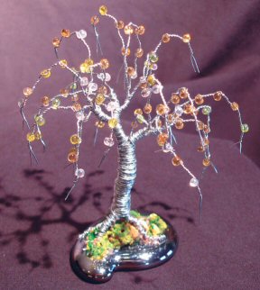 Image: Wire Bonsai Tree Sculpture Beaded Mini Tree - 4x4x4
