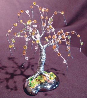 unknown Wire Bonsai Tree Sculpture<br>Beaded Mini Tree - 4x4x4