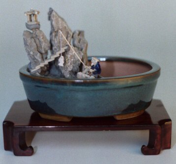 Handmade Ceramic Bisque Japanese Bonsai Pot - Natural Rock Style 9x6x3.5 In