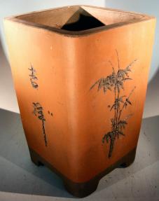 Unglazed Cascade Bonsai Pot with Floral Etching <br><i>7