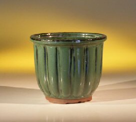 Green Ceramic Bonsai Pot - Round Fluted<br><i>5.75