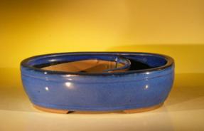 Blue Ceramic Bonsai Pot - Oval<br>Land/Water Divider<br><i>11.25