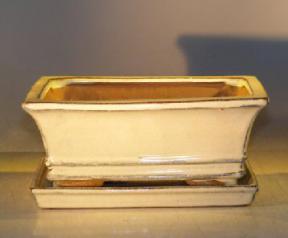 Beige Ceramic Bonsai Pot - Rectangle Professional Series with Attached Humidity/Drip tray 8.5