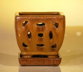 Aztec Orange Ceramic Orchid Pot  - Square<br>5.0