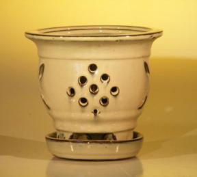 Ceramic Orchid Pot with Attached Tray <br>5.0