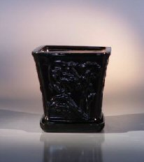 Black Ceramic Bonsai Pot - Cascade<br>Attached Matching Tray<br><i>7.5