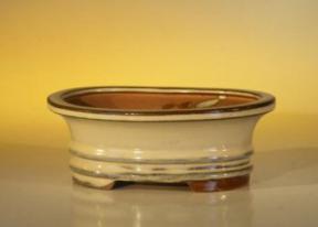 Beige Ceramic Bonsai Pot - Oval<br><i>6.125