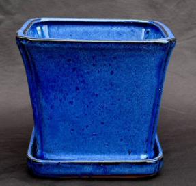 Blue Ceramic Bonsai Pot<br>Square With Attached Humidity / Drip Tray <br><i>7.5