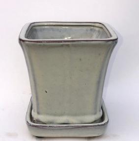 Beige Ceramic Bonsai Pot<br>Square With Attached Humidity / Drip Tray <br><i>5.25