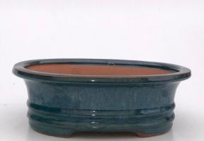 Blue / Green Ceramic Bonsai Pot - Oval<br>10.25