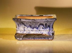 Ceramic Bonsai Pot With Attached Humidity/Drip tray - Professional Series<br>Rectangle - Marble Blue Color<br>6.37