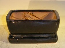 Ceramic Bonsai Pot  With Attached Humidity/Drip tray- Oval<br>6.37