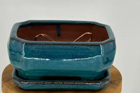 Ceramic Bonsai Pot  With Attached Humidity/Drip Tray - Professional Series<BR>Oval<br>6.37